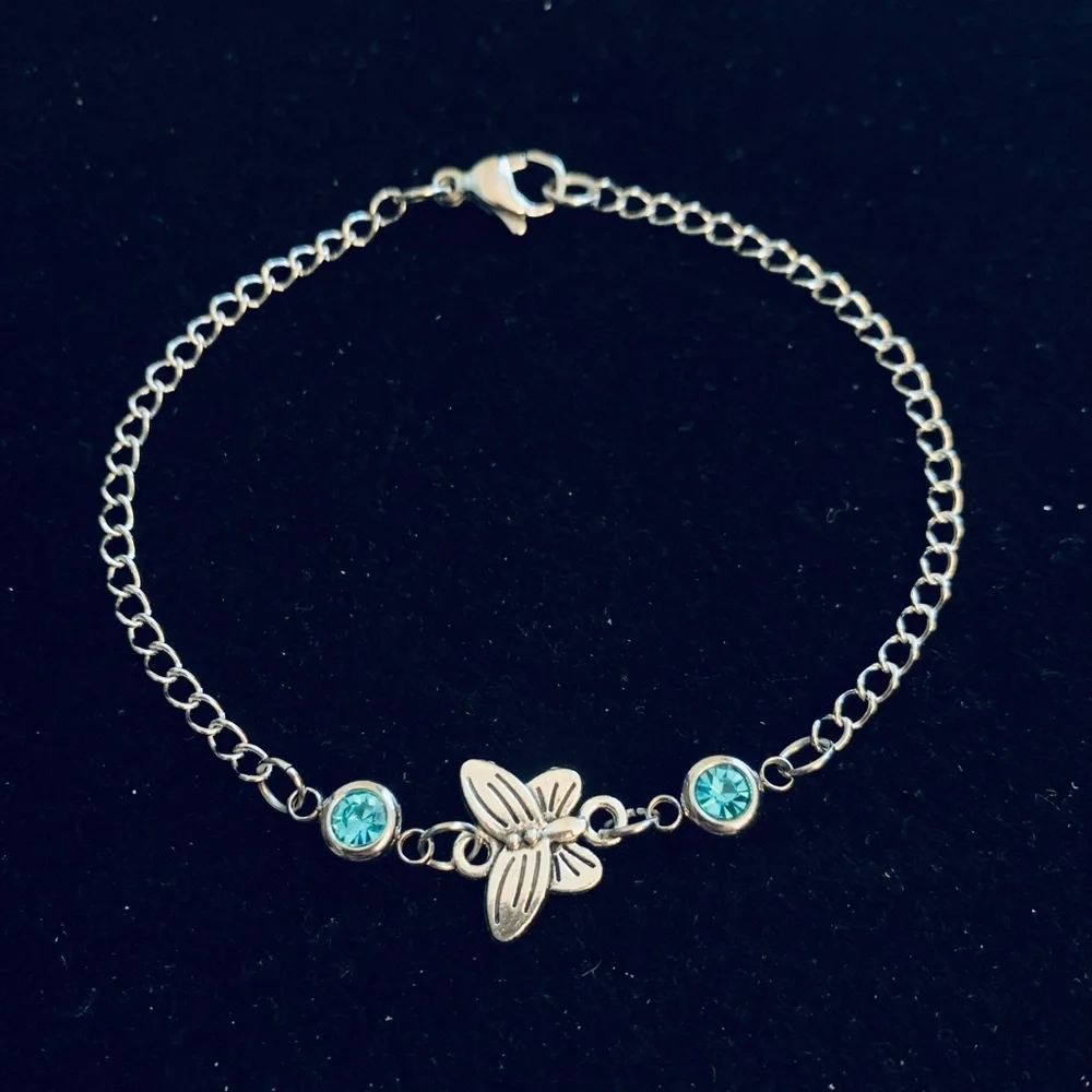 Girls Butterfly chain bracelet with birthstone charms
